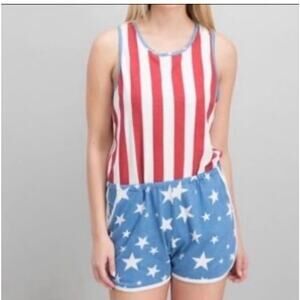 Junk Food Stars And Striped Sleeveless Playsuit Romper Size XXL Blue Red